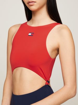 TOMMY JEANS - Women's basic one-piece swimsuit with logo - Red -  UW0UW04126XLG