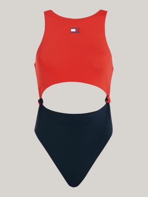 TOMMY JEANS - Women's basic one-piece swimsuit with logo - Red -  UW0UW04126XLG