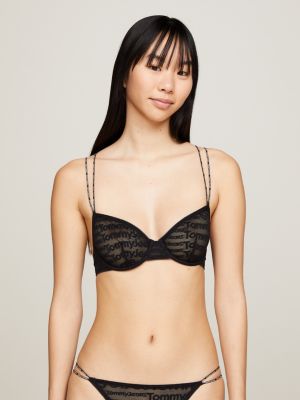 Logo Mesh Unlined Demi Bra, Black