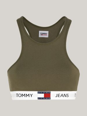 bralette heritage con scollatura alta verde da donne tommy jeans