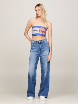 Tommy Hilfiger Tommy Jeans Women's Ruched Bandeau Top Blue Size X