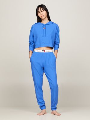 felpa lounge crop heritage con cappuccio blu da donne tommy jeans