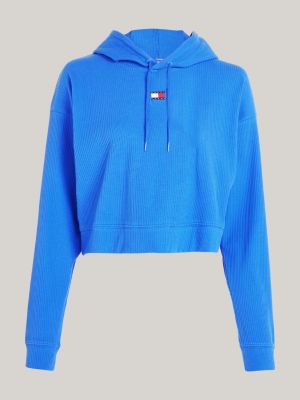 felpa lounge crop heritage con cappuccio blu da donne tommy jeans