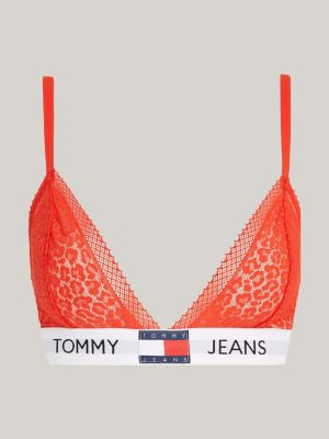 reggiseno heritage a triangolo in pizzo leopardato rosso da donne tommy jeans