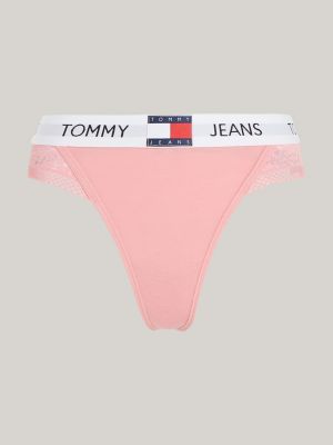 Tommy Hilfiger Velvet Stretch-lace Thong In 628 Shocking Pink