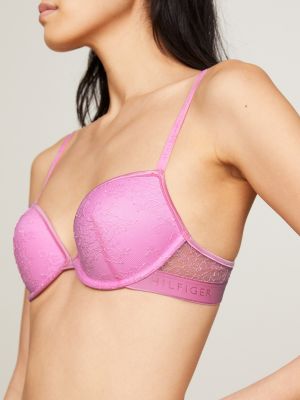 roze push-up plunge-bh van gebloemd kant voor dames - tommy hilfiger