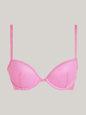 roze push-up plunge-bh van gebloemd kant voor dames - tommy hilfiger