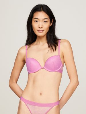 pink floral lace padded push-up plunge bra for women tommy hilfiger