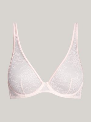 Floral Lace Unlined Plunge Bra, Pink