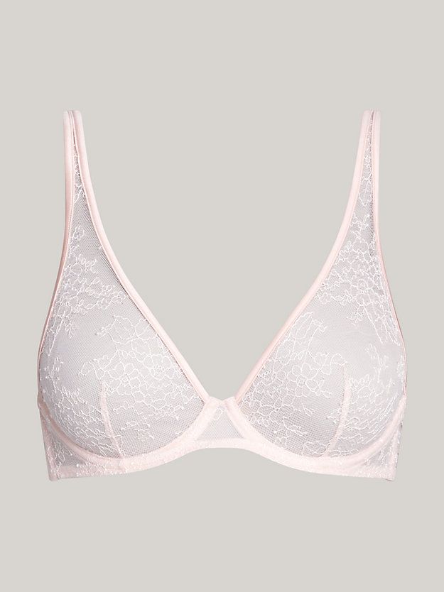 Floral Lace Unlined Plunge Bra, Pink