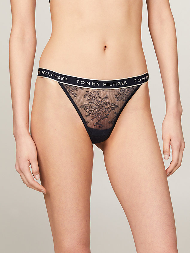 blue floral lace logo thong for women tommy hilfiger