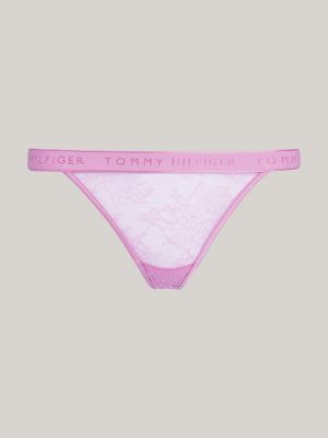 perizoma in pizzo floreale con logo rosa da donne tommy hilfiger