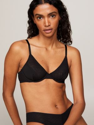 reggiseno th monogram sfoderato con pizzo nero da donne tommy hilfiger