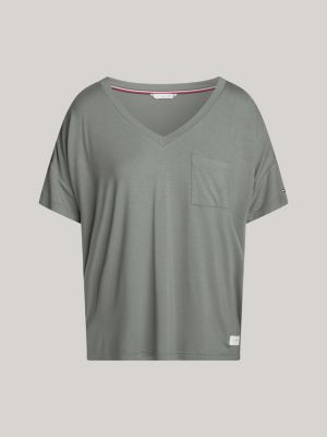 green th established logo v-neck lounge t-shirt for women tommy hilfiger