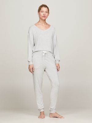 grey th established lounge-top mit u-boot-ausschnitt für damen - tommy hilfiger
