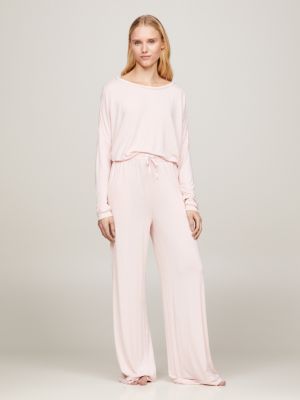 pink pyjamahose mit farblich abgestimmtem logo für damen - tommy hilfiger