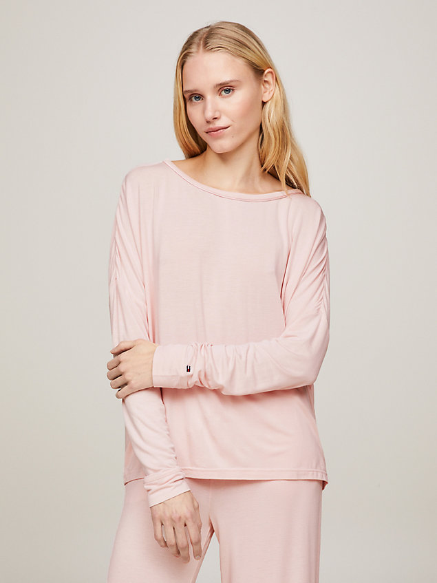 t-shirt pigiama a maniche lunghe con ricamo pink da donne tommy hilfiger