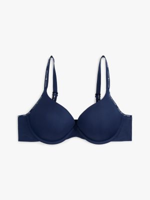 blauw naadloze push-up bh met diepe hals voor dames - tommy hilfiger