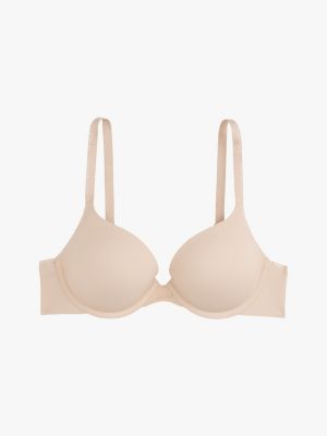 beige nahtloser push-up-bh mit tiefem dekolleté für damen - tommy hilfiger