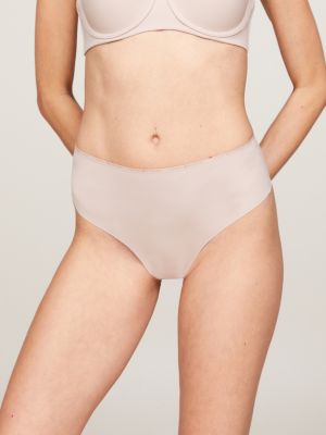beige essential nahtloser string mit hohem bund für damen - tommy hilfiger
