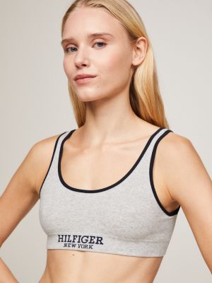 grey hilfiger monotype contrast piping unpadded bralette for women tommy hilfiger