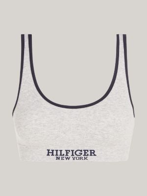 grey hilfiger monotype contrast piping unpadded bralette for women tommy hilfiger