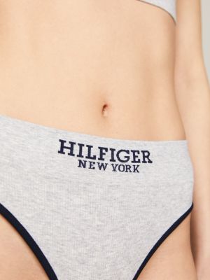 Tommy Hilfiger League cotton blend contrast binding logo thong in heather  gray