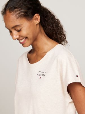 beige original pyjama-t-shirt met logo voor dames - tommy hilfiger