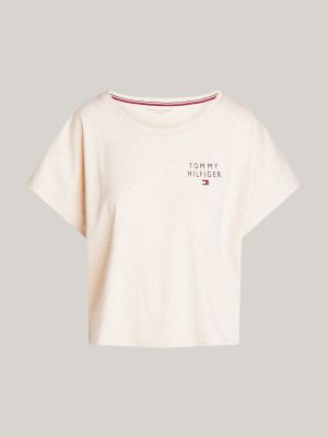 beige original pyjama-t-shirt met logo voor dames - tommy hilfiger