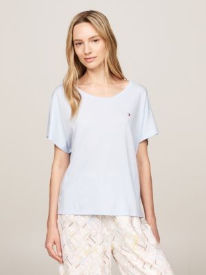 t-shirt pigiama con logo tono su tono blue da donne tommy hilfiger