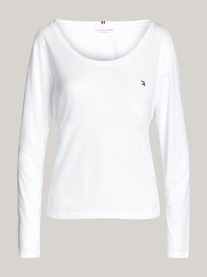 camiseta de pijama th de manga larga con logo blanco de mujeres tommy hilfiger