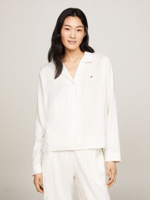 Tonal Logo Jacquard Pyjama Shirt, White