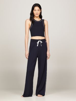 blue hilfiger monotype geripptes pyjama-oberteil für damen - tommy hilfiger