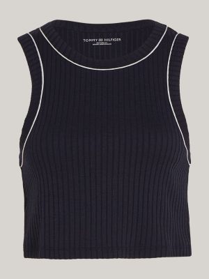 Hilfiger Monotype Ribbed Sleeveless Pyjama Top | Blue | Tommy Hilfiger