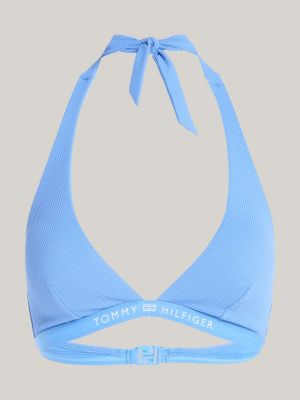 Tonal Logo Fixed Triangle Bikini Top, Blue