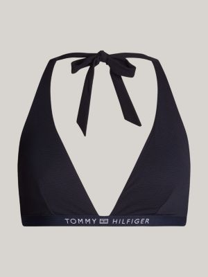 top bikini a triangolo con coppe fisse e logo blu da donne tommy hilfiger