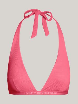 top bikini a triangolo con coppe fisse e logo rosa da donne tommy hilfiger