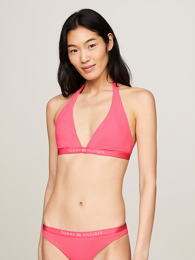 pink tonal logo fixed triangle bikini top for women tommy hilfiger