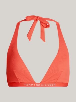 top bikini a triangolo con coppe fisse e logo rosso da donne tommy hilfiger