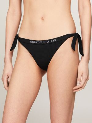 Tonal Logo Side Tie Bikini Bottoms, Black