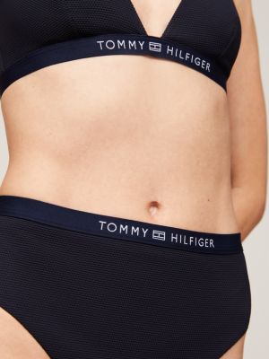 slip bikini a vita alta con taglio a v e logo blu da donne tommy hilfiger