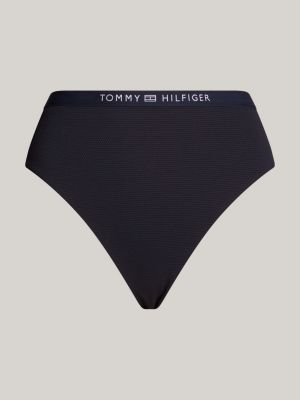 slip bikini a vita alta con taglio a v e logo blu da donne tommy hilfiger