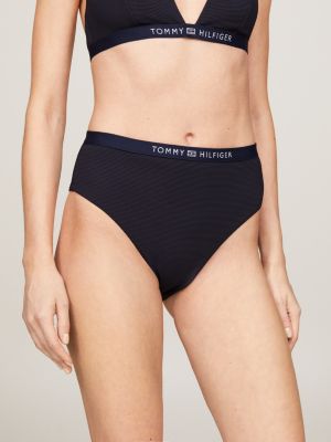 Tonal Logo High Rise Cheeky Bikini Bottoms Blue Tommy Hilfiger