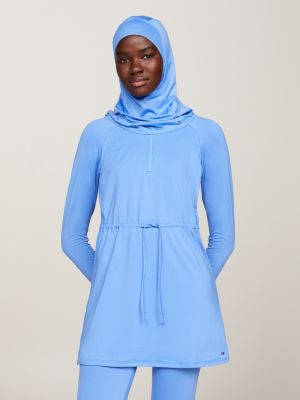 Modest Padded Long Sleeve Swim Dress Blue Tommy Hilfiger