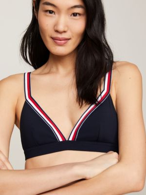 haut de bikini triangle global stripe rembourré bleu pour femmes tommy hilfiger