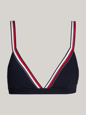 haut de bikini triangle global stripe rembourré bleu pour femmes tommy hilfiger