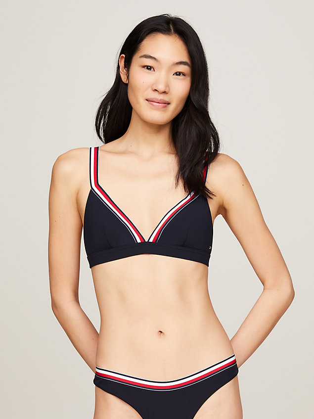 blue global stripe padded triangle bikini top for women tommy hilfiger