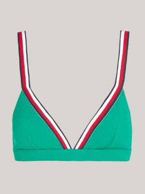 Global Stripe Padded Triangle Bikini Top, Green