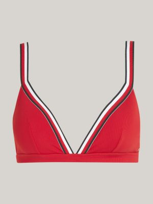 top bikini global stripe a triangolo rosso da donne tommy hilfiger