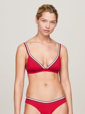 Global Stripe Padded Triangle Bikini Top, Red